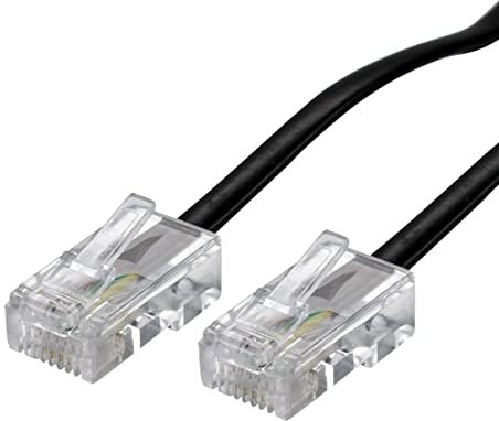 ecabo 10100 3m Modularkabel Telefonkabel – 2x RJ45 Stecker – Anschlusskabel – Westernstecker – 4adrig / 8P4C / 1:1 – Flachkabel für Telefon ISDN AB FAX Modem – schwarz