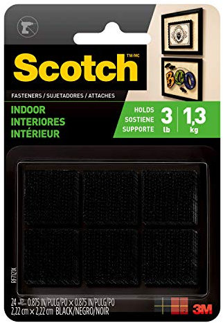 Scotch Multi-Purpose Hook and Loop Fasteners, For Indoor Use, Black, 7/8 in, 24-Pair, 48-Squares
