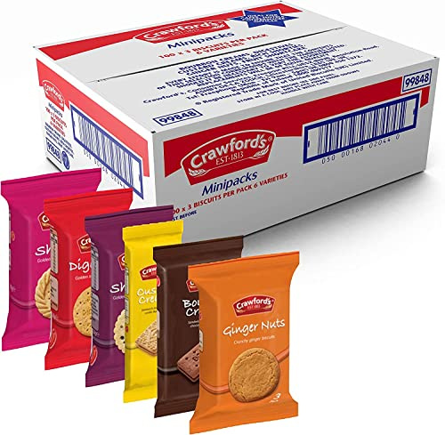 Crawford's Assorted Mini Biscuit Packs (Pack of 100) | 6 Classic Varieties, 3 Biscuits Per Pack, Perfect for Teatime & Snacking