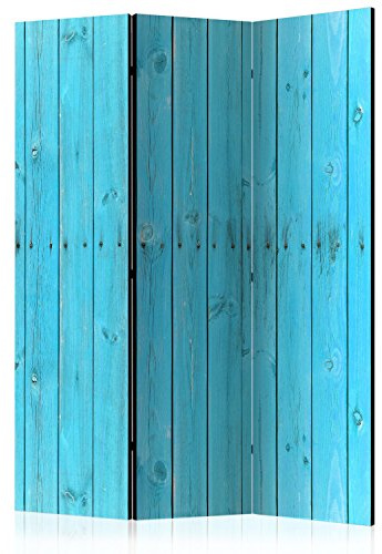 paravent deco réversible B&D XXL - Séparateur de pièce intérieur unilatéral 135x172 cm - Bois, modèle bleu, rustique, texture, fond f-B-0102-z-b