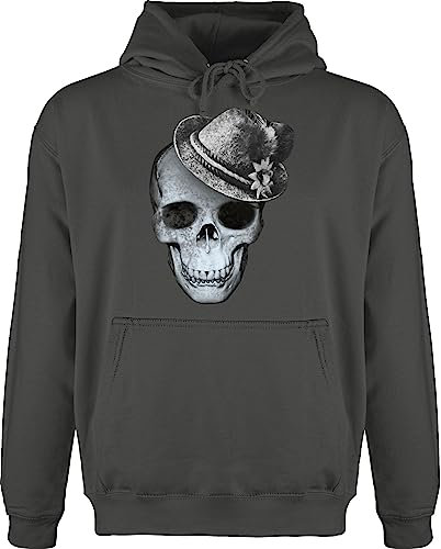 Hoodie Herren Pullover Männer - Kompatibel Oktoberfest - Totenkopf mit Filzhut - XXL - Anthrazit - bayrische skull kapuzenpullover octoberfest bayernhut bayerischer seppl hut oktoberfest- edelweiss