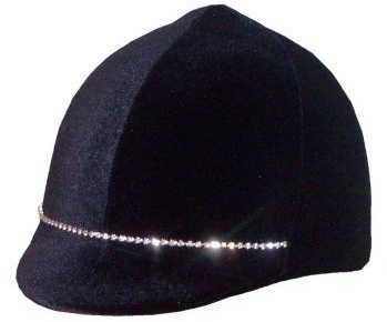 Equestrian Riding Helmet Cover - Rhinestone Black Velvet