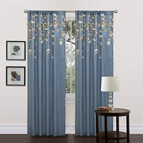 Lush Decor Curtain Flower Drop Window Panel (Single), 42 W x 84 L, Blue