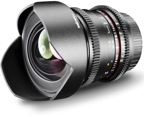 Walimex Pro 14mm 1:3,1 VDSLR Foto- und Videoobjektiv für Nikon F Objektivbajonett schwarz (manueller Fokus, für Vollformat Sensor gerechnet, stufenlose Blendeneinstellung, fester Gegenlichtblende)