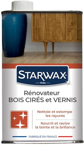 STARWAX Rénovateur bois cirés et vernis pour mobilier intérieur -Nettoie,estompe les rayures et taches - Redonne brillance & Eclat - Nourrit & ravive la teinte d'origine - Fabriqué en France - 500ml
