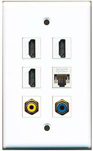 RiteAV – 3 HDMI 1 puerto RCA amarillo 1 Puerto RCA azul 1 Puerto Cat5e Ethernet blanco placa de pared