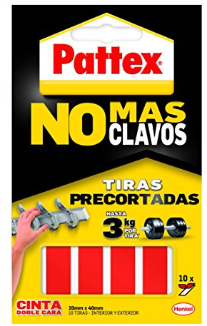 Pattex 1403702 Cinta de doble cara a tiras No más clavos, fijación permanente, 10 tiras
