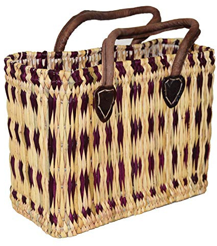 Sjögräsväska korg shoppingväska shoppingkorg flätad korg palmgräs kort handtag liten färg lila I mått: 30x13x22 cm