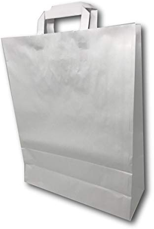 50 Sacs kraft blanc à poignées plates 16 LITRES : 32 cm large x 40 haut x 12 cm soufflet un cabas boutique élégant et solide et renforcé et résistant. Idéal comme cabas boutique, sac magasin, sac commerce, sac cadeau, emballage