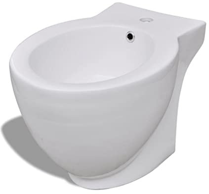 vidaXL Bidé Redondo Moderno de Pie de Suelo Cerámica Blanco Bidet Cuarto Baño