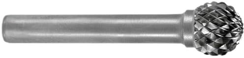 RUKO Tungsten Carbide Rotary Burr with Cross Teething, D Ball Type (KUD) Shape, Bright Finish, 6.0 mm Diameter, 56 mm Length, R116041