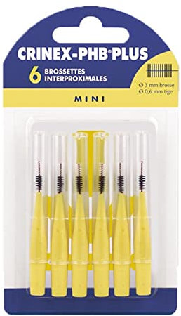 CRINEX - Phb Plus Mini - Brossette Dentaire - Fibres en Tynex - Jaune - 6 Brossettes par Unité