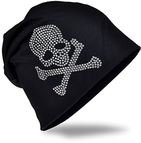 Jersey slouch beanie lång mössa med dödskalle strass applikation unisex enfärgad män kvinnor trend, One size
