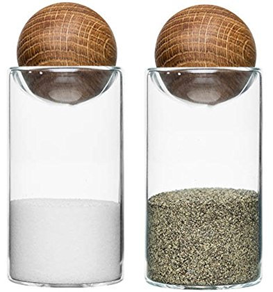 Sagaform 5017178 – Salero y pimentero, 2 Unidades, Cristal/Madera de Roble, 4,80 x 4,80 x 11,50 cm, Marrón/Transparente