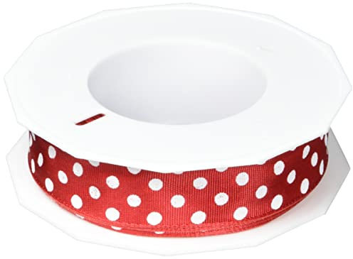 PRÄSENT Polka DOTS Band mit Drahtkante rot/weiß, 20 m gepunktetes Dekoband, 25 mm Breite, leicht biegsames Schleifenband zum Dekorieren & Basteln, für besondere Anlässe