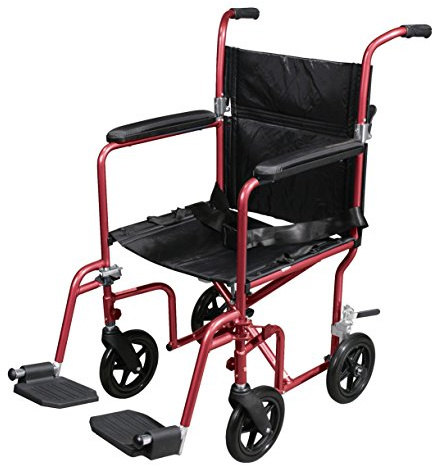Drive Medical Flyweight Lightweight Transport Wheelchair with Removable Wheels, Red