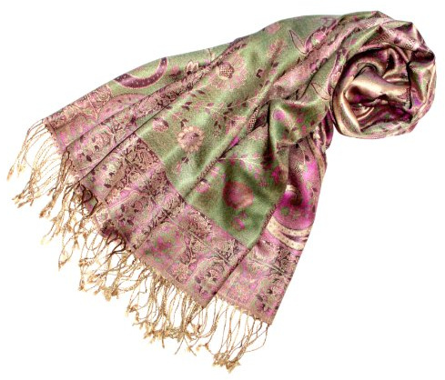 LORENZO CANA Pashmina pour la femme - écharpe de 100% soie avec les mesures de 70 x 190 cm - fait à la main – souple élégant en violet vert rose beige