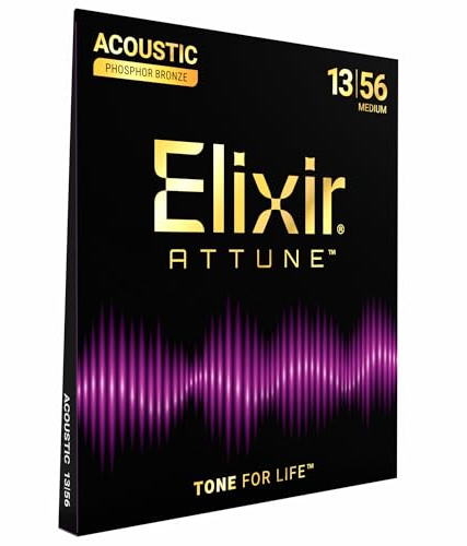 Elixir Strings, ATTUNE Akustikgitarrensaiten, Phosphorbronze, langanhaltend klarer und brillanter Klang mit natürlichem Spielgefühl, 6-Saiten-Set, Medium 13-56