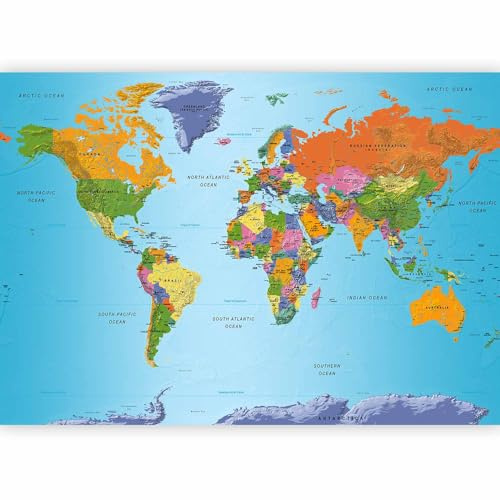 Papier peint murando intissé 300x210 cm Décoration Murale XXL Poster Tableaux Muraux Tapisserie Photo Trompe l'oeil XXL Carte du monde Continente k-A-0095-a-a
