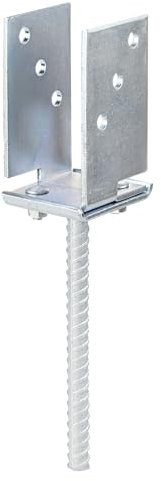 Alberts 214494 Ancre de poteau en U | réglable en largeur et à sceller | passivé | largeur 71-131 mm | ancrage béton 200 mm
