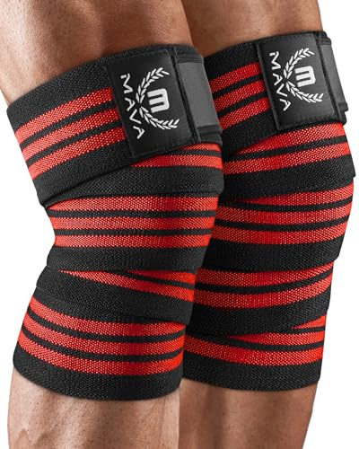 Mava Sports Kniebandage für Männer und Damen (Paar) (Rot) | Kniestütze, Cross Training, Gewichtheben, Powerlifting, 183 cm elastische Unterstützung