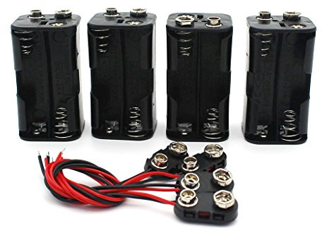 Raogoodcx Lot de 4 Supports à piles épais, pour 4 x piles AA avec connecteur enclipsable standard et boîtier en plastique dur et fils de type T