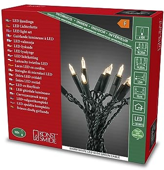 Konstsmide LED Minilichterkette, One String, 100 warm weiße Dioden, 230V, Innen, grünes Kabel - 6304-120