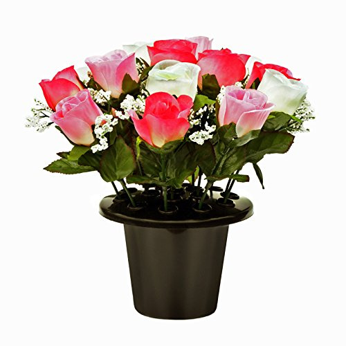 FloristryWarehouse Grabschmuck-Rosen aus Seide in den Farben Creme und Rosa