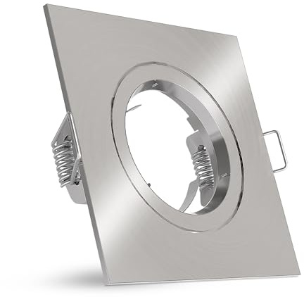 linovum Einbaurahmen eckig starr Edelstahl-Optik GU10 Fassung | Eckiger Deckenrahmen in Edelstahl-Optik - für GU10 oder MR16, einfacher Leuchtmittelwechsel, inkl. Fassung (ohne Lampe)
