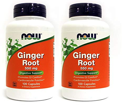 NOW Foods Ginger Root, 100 Capsules / 550mg (Pack of 2)