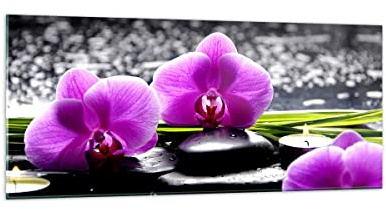 Wandbilder Dekoration Wohnzimmer Orchidee Natur Wasser Blume Panorama Bilder auf Glas 120x50cm Glasbild Schlafzimmer Küche Wand Kunstdruck Art Groß Wanddeko Bild im Glas Modern GAB120x50-2658