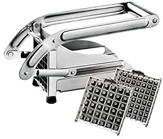 Baumalu, Coupe Frites Ménager en Acier Inoxydable - Dimensions 12,5 x 26,5 x 11 cm - 2 Grilles Interchangeables (8 mm et 10 mm) - Idéal pour des Frites Parfaites à la Maison - 12 Accessoires