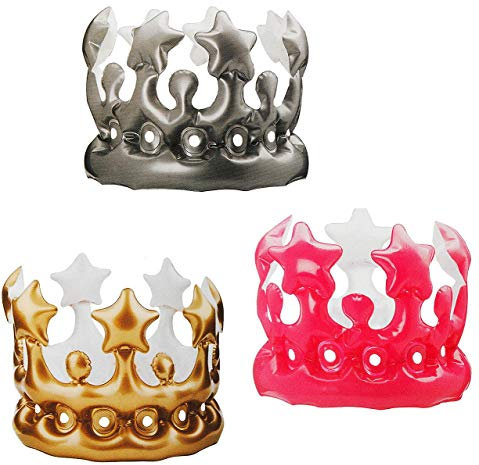 alles-meine.de GmbH 3 TLG. Set Kronen - Silber + Gold Farben + Pink - Aufblasbar - für Erwachsene & Kinder - lustiger Partyartikel - Königskrone - Fasching Karneval & Gebur..