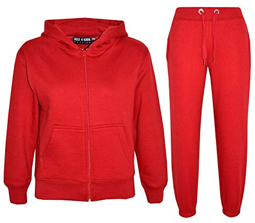 A2Z 4 Kids Ensemble de survêtement uni pour enfants filles et garçons, sweat à capuche et pantalon de jogging - T.S Plain Red 9-10