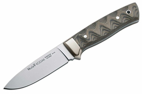 ELECTROPOLIS Cuchillo de Caza Muela Kodiak Kodiak-G/K, con Funda Kydex Desierto, Enterizo, cachas micarta Canvas Verde, tamaño Total 21 cm + Tarjeta Multiusos de Regalo