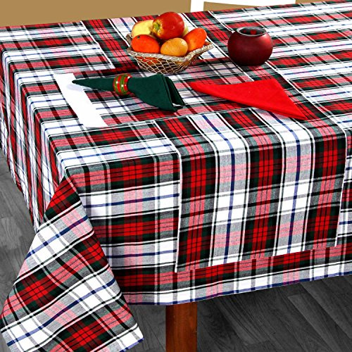 Homescapes Karierte Tischdecke Macduff 137x228 cm, Baumwoll-Tischdecke Schottenkaro rot-weiß-grün, Tischtuch rechteckig, waschbar & pflegeleicht