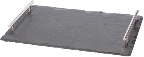 Oenophilia Slate Cheese Board with Stainless Steel Handles, Charcuterie Platter Serving Board Tray for Cheese, Crackers, and Meat
