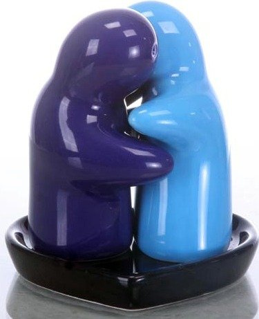 funshopping Salt And Pepper Shakers, Dark Blue and Light Blue, 3 Inch, Ceramic and Plastic, 5x5x8 cm, 140g, Heart Shaped Dish
