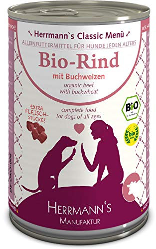 Herrmanns Bio Hundefutter Rind Menu 1 mit Buchweizen, Apfel, Birne 400 g, 12er Pack (12 x 400 g)