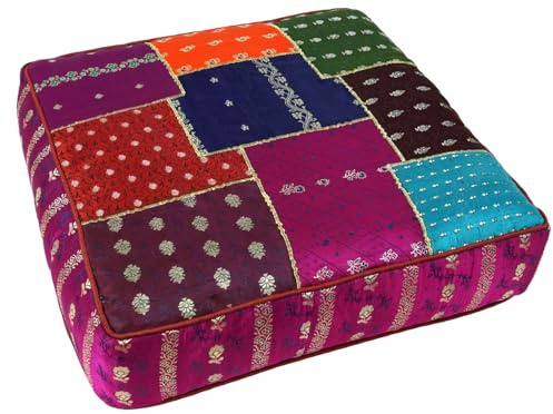 GURU SHOP Orientalisches Eckiges Patchwork Kissen 40 cm, Sitzkissen, Bodenkissen mit Baumwollfüllung - Lila/bunt