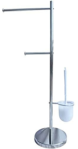 MSV 141308 TOALLERO A 2 Ramas DE Acero Cromado + ESCOBILLERO, Inoxidable, Plateado, 80x36x20 cm