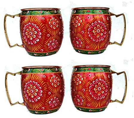 Rastogi bricolage faite à la main en cuivre pur extérieure peinte à la main Art travail Vin, Vodka, Bière, Cocktail, jus de fruits, DE froid Tasse à café Mug – Rouge