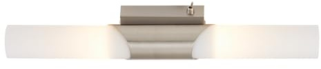 Briloner Leuchten 2125-022 Spiegelleuchte Wand, Spiegellampe mit Schalter, Halogen max. 40W, E14, Länge: 43.5 cm, Farbe: nickel-matt, weißes Milch-Glas (Durchmesser: 5 cm)