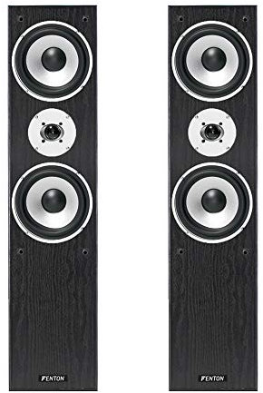 Fenton SHFT60B Black Floor Standing HiFi Tower Speakers - Pair of 350W 3-Way Home Theatre Stereo Floor Speakers with Bass Reflex Port & Dual 6.5 Drivers, Removable Grilles, 8 Ohms, Wood Finish