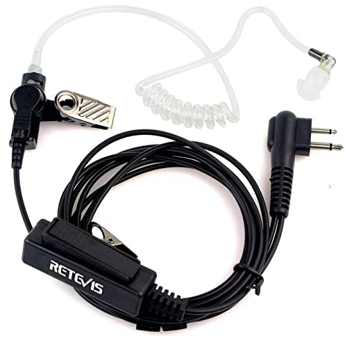 Retevis Funkgeräte Headset mit Mikrofon PTT Ohrhörer Security Kopfhörer Kompatibel mit 2-pin Motorola DP1400 CP040 Hyera Midland G15/G18 Walkie Talkie (1 STK)