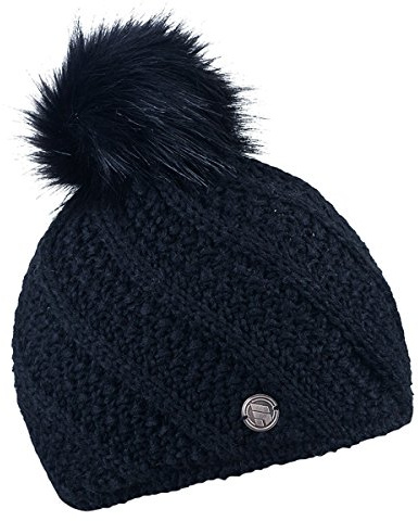 SABBOT Chic dammössa med pälstofs, fleecefoder, vintermössa, lyxigt stickat mönster, varm mössa, svart, Einheitsgröße-L