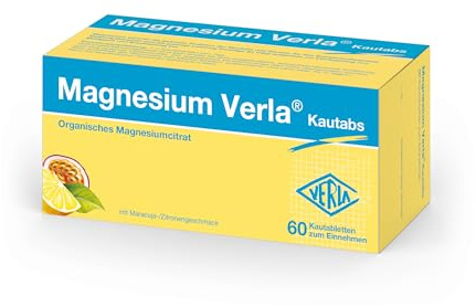 Magnesium Verla Kautabs – 150 mg Magnesiumcitrat zum Kauen & Lutschen, optimale Magnesium-Versorgung, fruchtiger Maracuja-Zitrone-Geschmack, gluten- & laktosefrei, 60 St