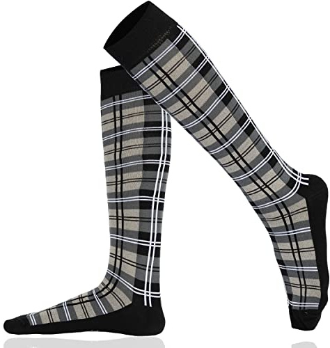 Mysocks Unisex knästrumpor av extra finkammad bomull | sömlös tå | mjukt latexbandI trendiga mönster, Kontrollera grå, 37-41 EU
