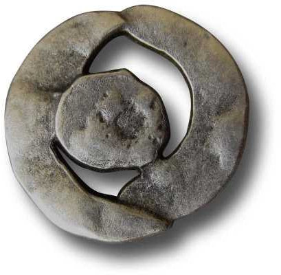 Knopfparadies - 5er Set außergewöhnliche, leicht unrunde Knöpfe mit Durchbruch/altsilberfarben/Metall/Ø ca. 19 x 20mm