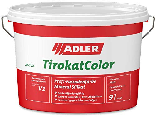 ADLER AVIVA Tirokat-Color - 1 Liter - B29/5 Pastellgrau - Wetterbeständige, mineralische Fassadenfarbe auf Wasserbasis. Hochwertige Silikatfarbe für außen